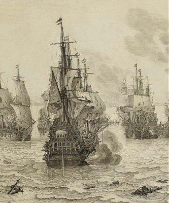 De Zeeslag bij Livorno (detail), Willem van de Velde de Oude (1610-1693)