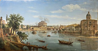 Zicht op de Tiber in Rome met de Engelenburcht (1714), Caspar van Wittel